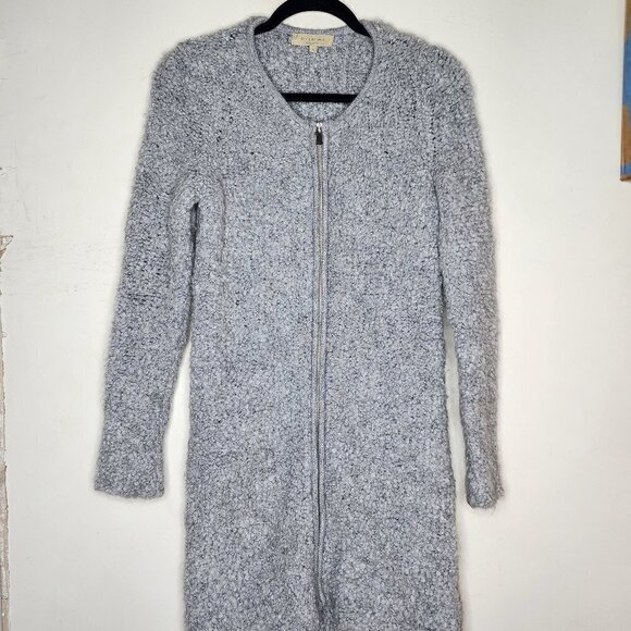 Silvia Novelli Gray Mohair Wool Blend Boucle Texture Longline Full Zip Cardigan - Picture 1 of 9